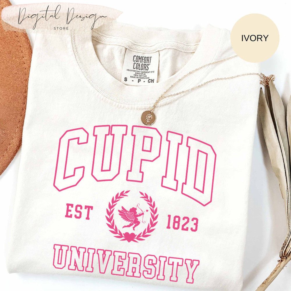 Comfort Colors® Cupid University Sweatshirt, Cute Valentine's Day Shirt, Funny College Sweatshirt, Love Crewneck Sweatshirt, Cupid Shirt.jpg