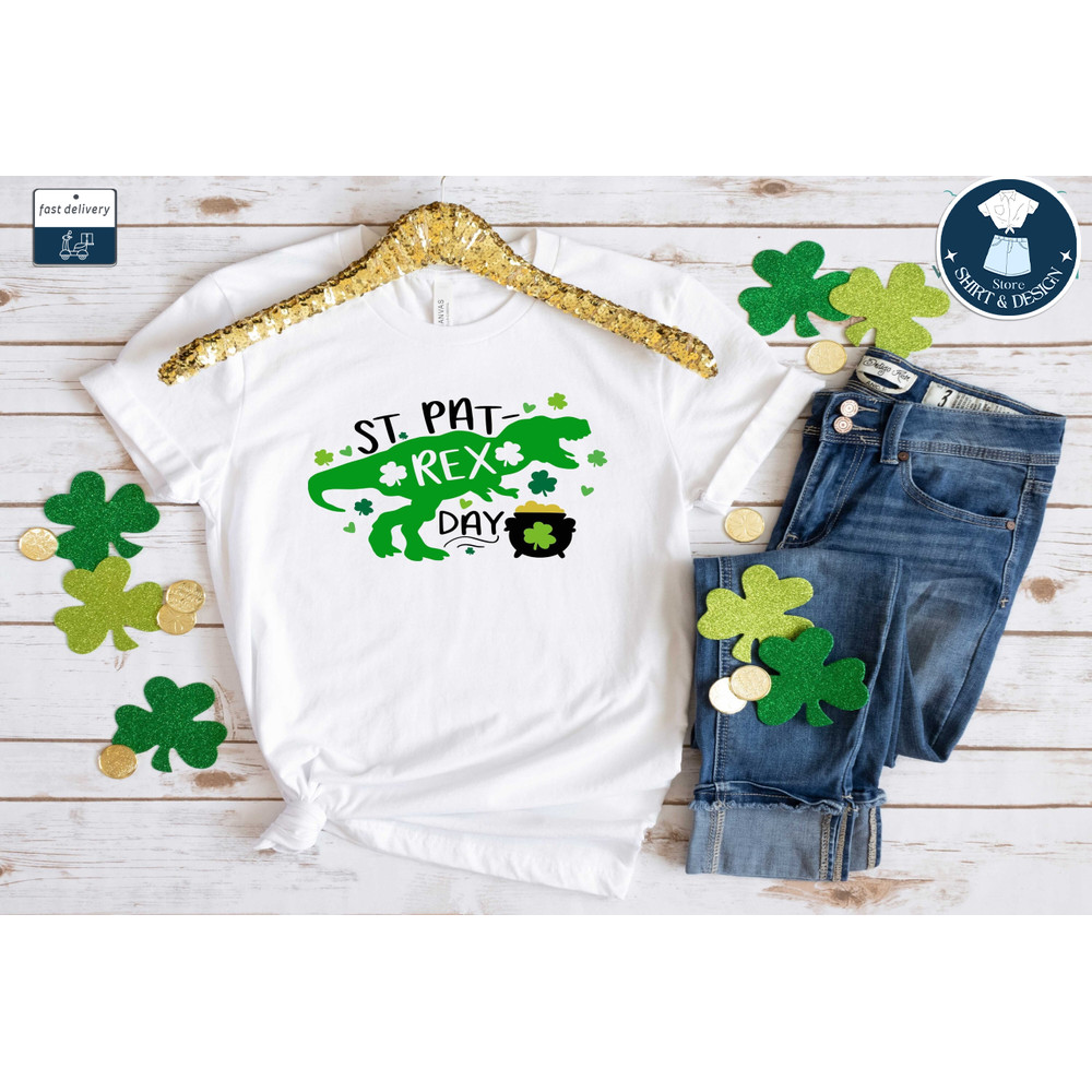 St Patricks Day Shirt, St Pat-Rex Day T-shirt, Lucky T-Rex Shirt, Dinosaur Shirt, Irish Shirt, Saint Patrex Day Tee, Cute Ireland Shirt.jpg