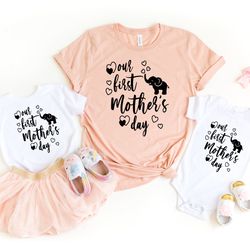 first mothers day shirt, elephant matching mom, baby shirt and bodysuit , mothers day gift, our first mothers day matchi