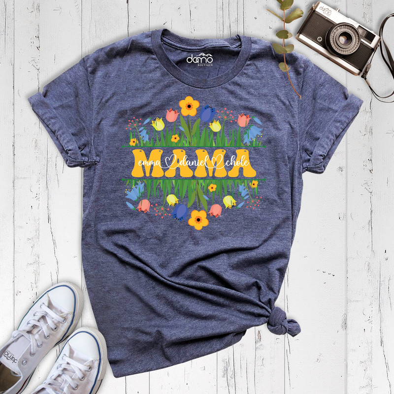 Custom Mama Shirt, Personalized Mom Shirt With Kids Names, Mama Floral Shirt, Mother's Day Shirt, Pregnancy Reveal Shirt, Retro Mama Shirt.jpg
