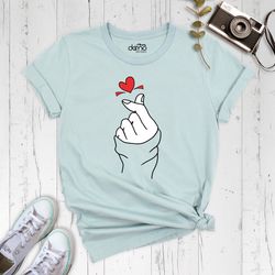 finger heart shirt, kpop finger shirt, valentines day shirt, saranghae shirt, love symbol shirt, korea finger heart shir