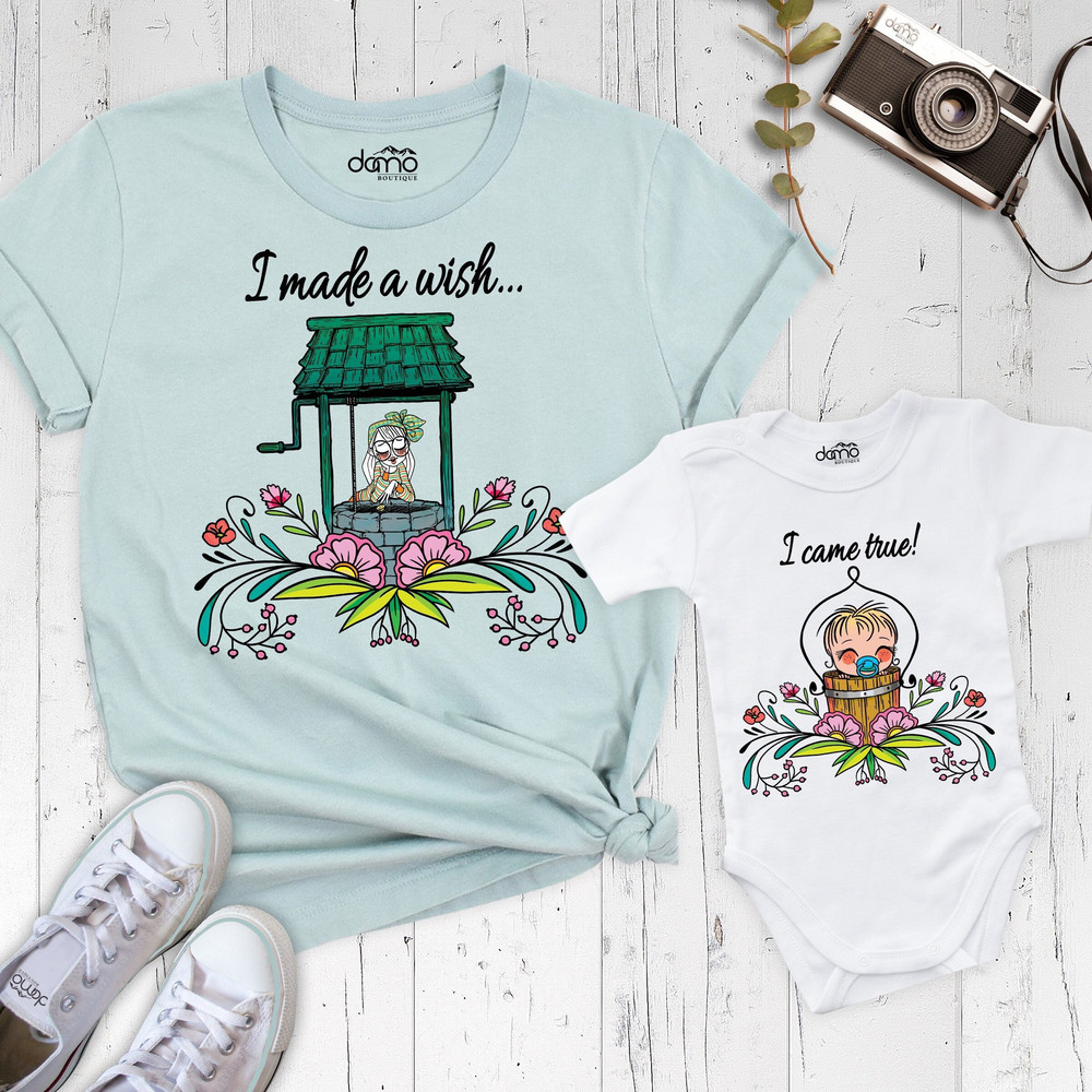 I Made a Wish Shirt, I Came True Shirt, Gift For New Mom, Floral Mommy and Me Shirt, Cute Mama and Baby Matching Shirt, Baby Shower Tee.jpg