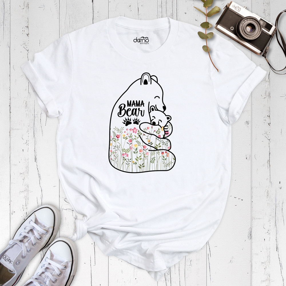 Mama Bear Shirt, Floral Mama Bear Shirt, Cute Mama Bear and Baby with Wildflowers, Mom-Life Shirt, Cute Mom Shirt, Mother Day Shirt, Mom Tee.jpg