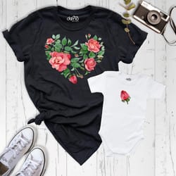 mama mini matching shirt, mama and mini shirt, cute mom toddler tee, floral rose shirt, mother day shirt, heart matching