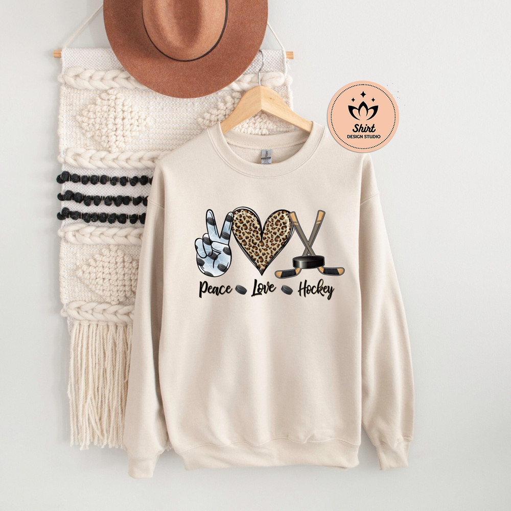 Peace Love Hockey Sweatshirt, Peace Love Hockey Hoodie, Hockey Shirt, Sports Shirt, Sports Hoodie, Sports Lover Gift, Hockey Season Gift.jpg