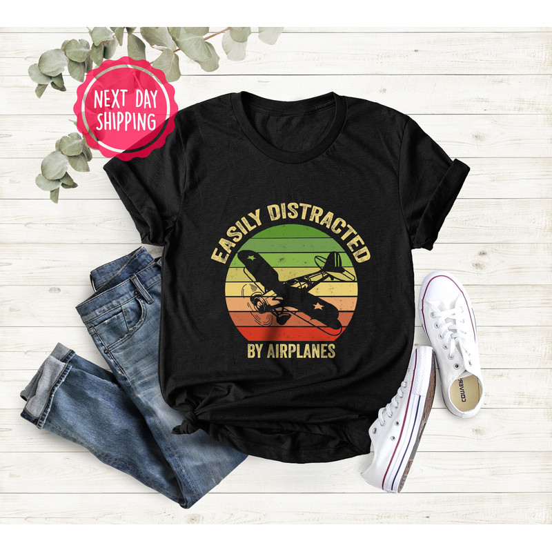 Easily Distracted by Airplanes, Gift for Airplane Lover, Aviation Shirt, Funny Pilot Shirt, Retro Vintage Plane,Gift For Pilot, Gift For Dad.jpg