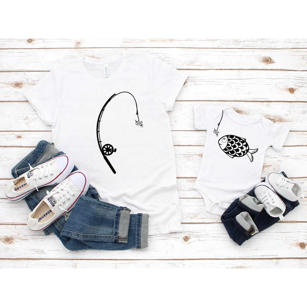 Fishing Father Son Matching Shirts, Father's Day Gift for Dad and Kid, Daddy and Me Outfit with Fish and Fishing Pole, New Dad Gift Idea.jpg