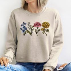 custom birth month sweatshirt, birthflower crewneck sweater, family flower pullover, gift for grandkids, mothers day gif