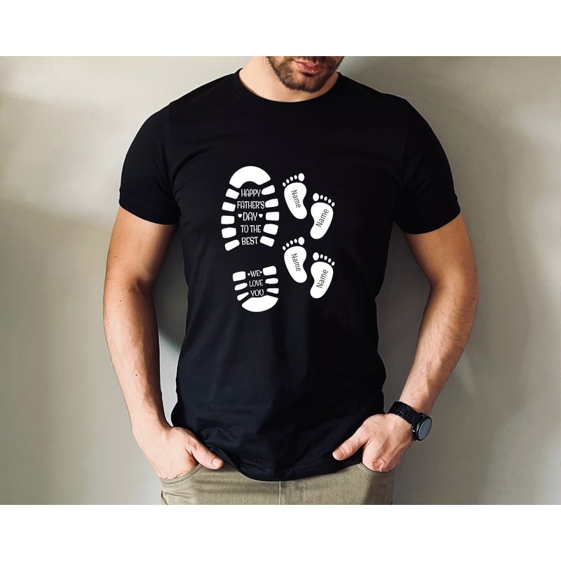 Personalized Dad Shirt, Footprints Shirt,Custom Dad Shirt With Kids Names,Gift From Daughter,Daddy Shirt,Father Gift,Customized Dad Shirt.jpg