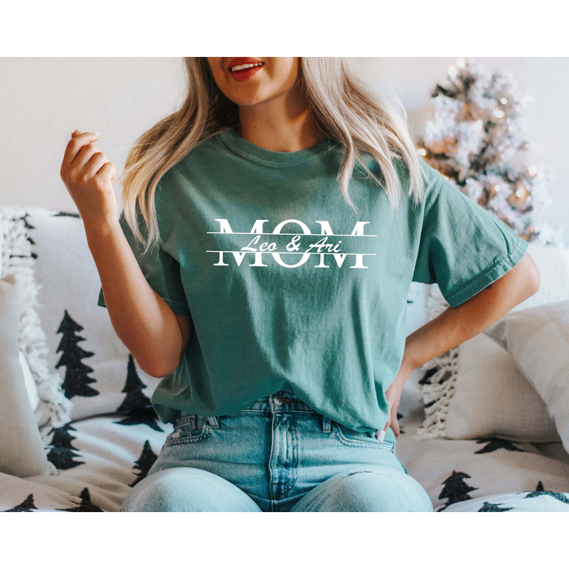 Comfort colors Mom Shirt,Custom Mama neck shirt with kids name on sleeve,Comfort Colors Shirt, Gift for Mothers Day,Personalized Mom Shirt.jpg