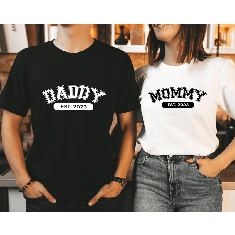 Mommy Daddy Est 2023 Shirt, Promoted To Mommy Shirt, Promoted To Daddy Shirt, Matching New Mom Dad Shirts, Pregnancy Announcement Shirts.jpg