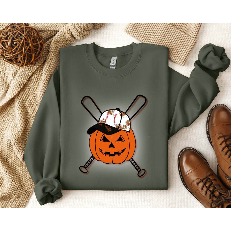 Halloween Pumpkin Baseball Shirt, Baseball Sweatshirt for Halloween, Spooky Season Baseball Tshirt, Baseball Themed Halloween Sweatshirt.jpg