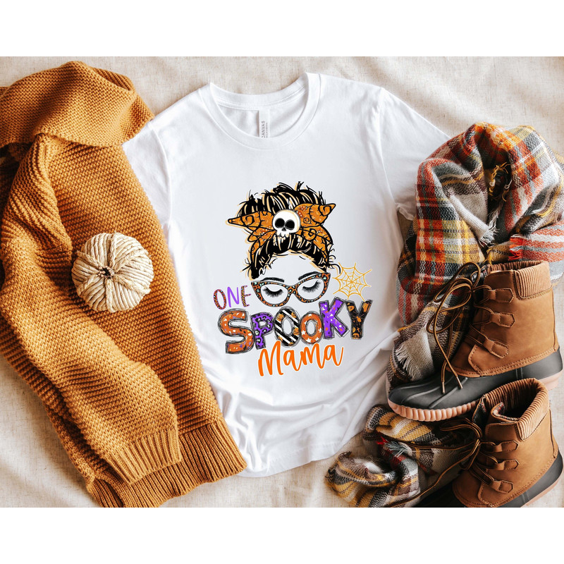One Spooky Mama Shirt, Spooky Vibes Shirt, Halloween Gift, Cute Halloween Tee, Pumpkin Shirt, Halloween Mom, Women Halloween.jpg