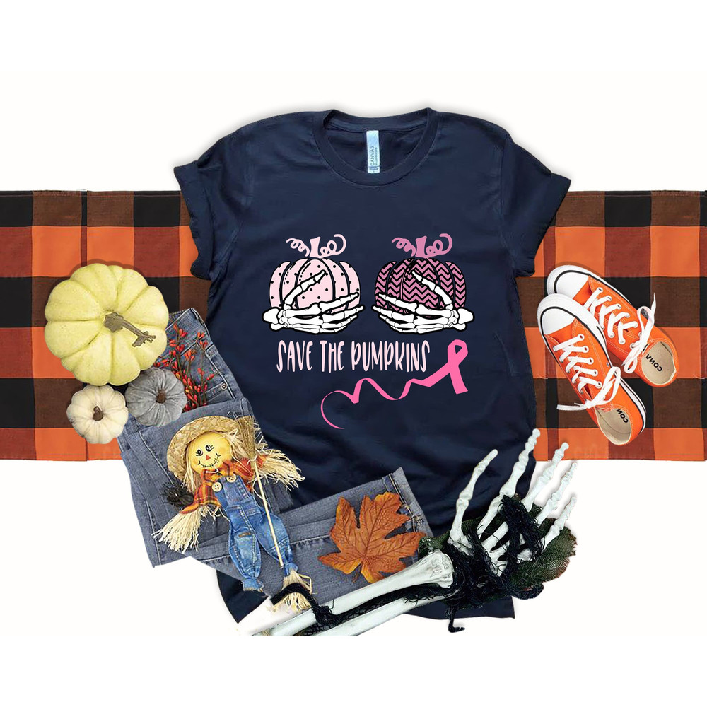 Skeleton, Save The Pumpkins Shirt, Save the Pumpkin, Pink Ribbon, Breast Cancer , Birthday gift, Breast Cancer Awareness Shirt, Halloween.jpg