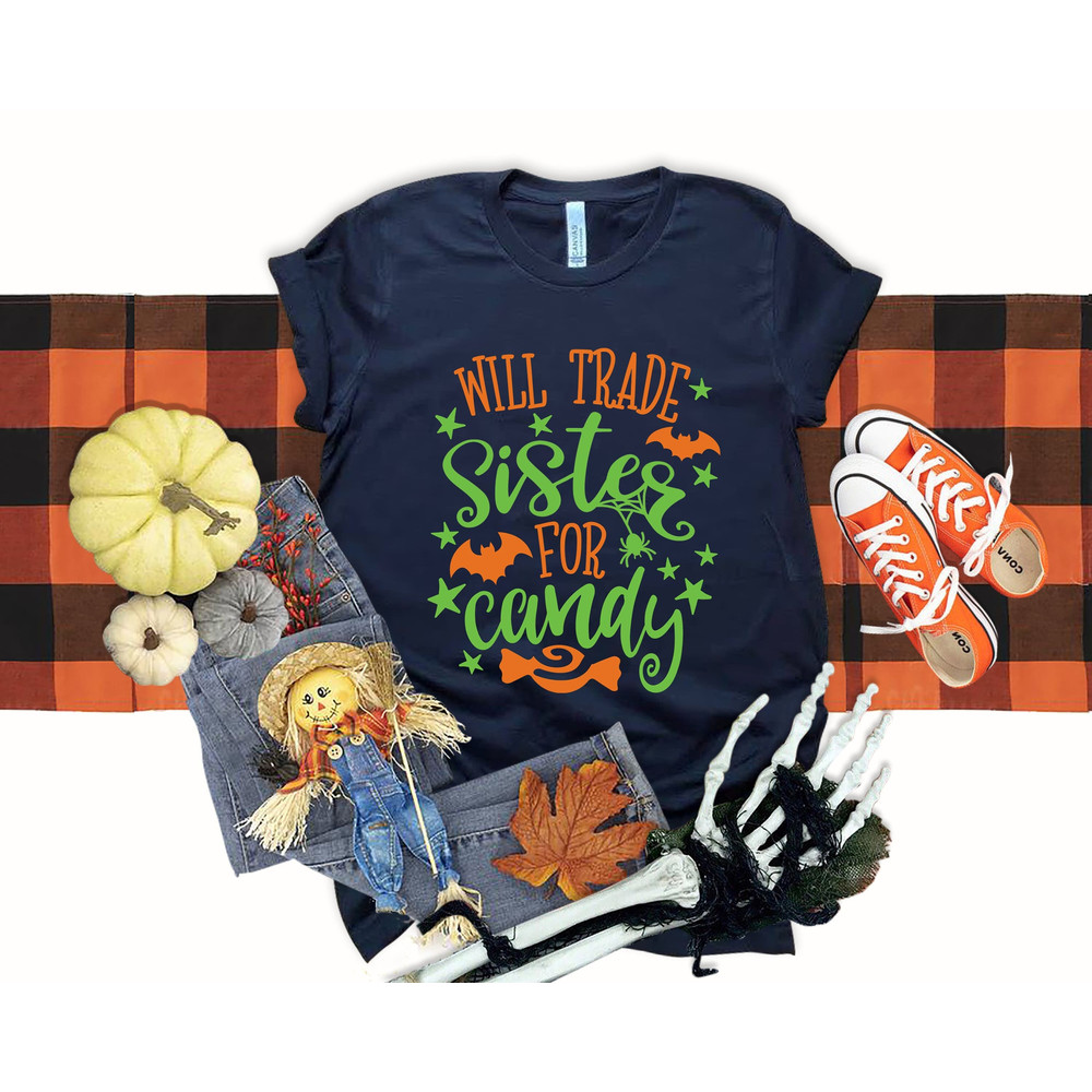 Will Trade Sister for Candy T-shirt, Sister Halloween Shirt, Brother Halloween Shirt, Funny Kids Halloween Tees, Halloween Candy Shirt.jpg