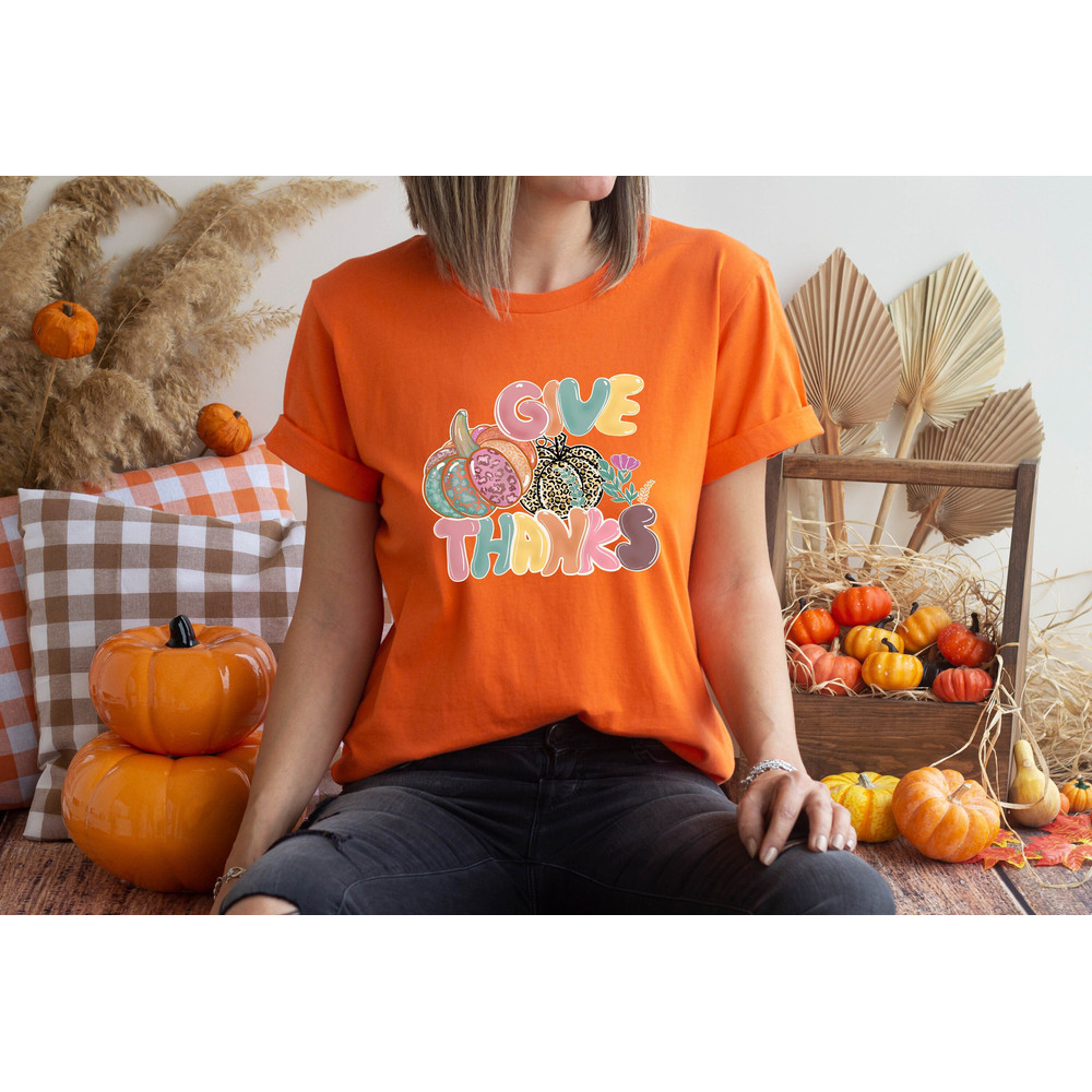 Colorful Give Thanks Shirt, Pumpkin Thanksgiving Tee, Cozy Fall Shirt, Family Thanksgiving Gift, Fall Lover Tshirt, Cute Pumpkin Sweater.jpg