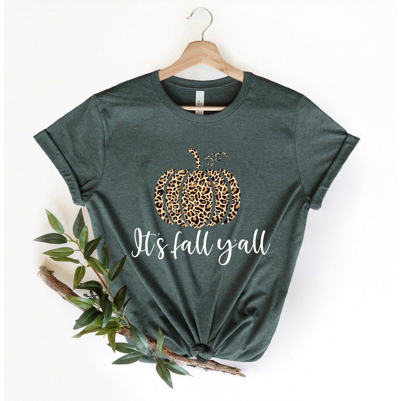 It's Fall Y'all Shirt, Fall Shirt, Pumpkin Shirt, Cute Fall Shirt, Leopard Print Pumpkin Shirt,  Fall Mom Shirt, Fall Teacher Tee 1.jpg