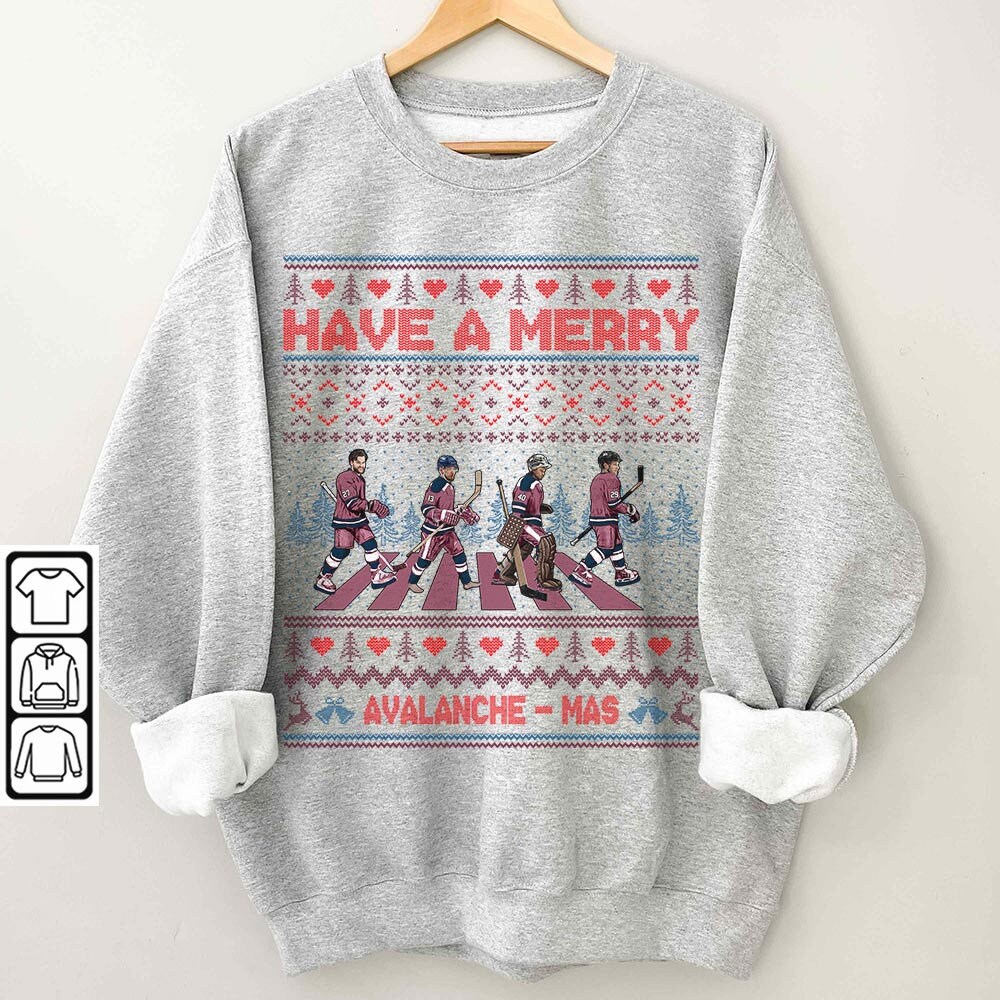 Avalanche Walking Abbey Road Ice Hockey Shirt, Drouin, Nichushkin, Georgiev, MacKinnon, Colorado Ugly Christmas Sweatshirt Unisex 1111 VCT.jpg
