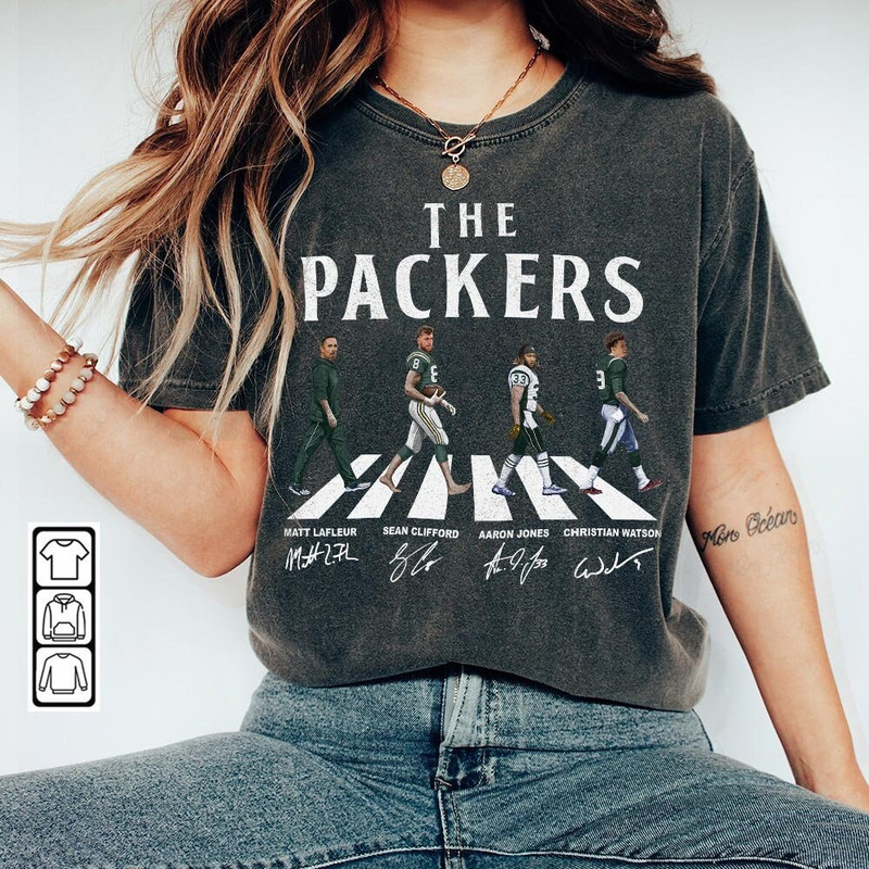 Packers Walking Abbey Road Signatures Football Shirt, Matt LaFleur, Sean Clifford, Aaron Jones, Christian Watson, Green Bay Vintage 289 VCT.jpg