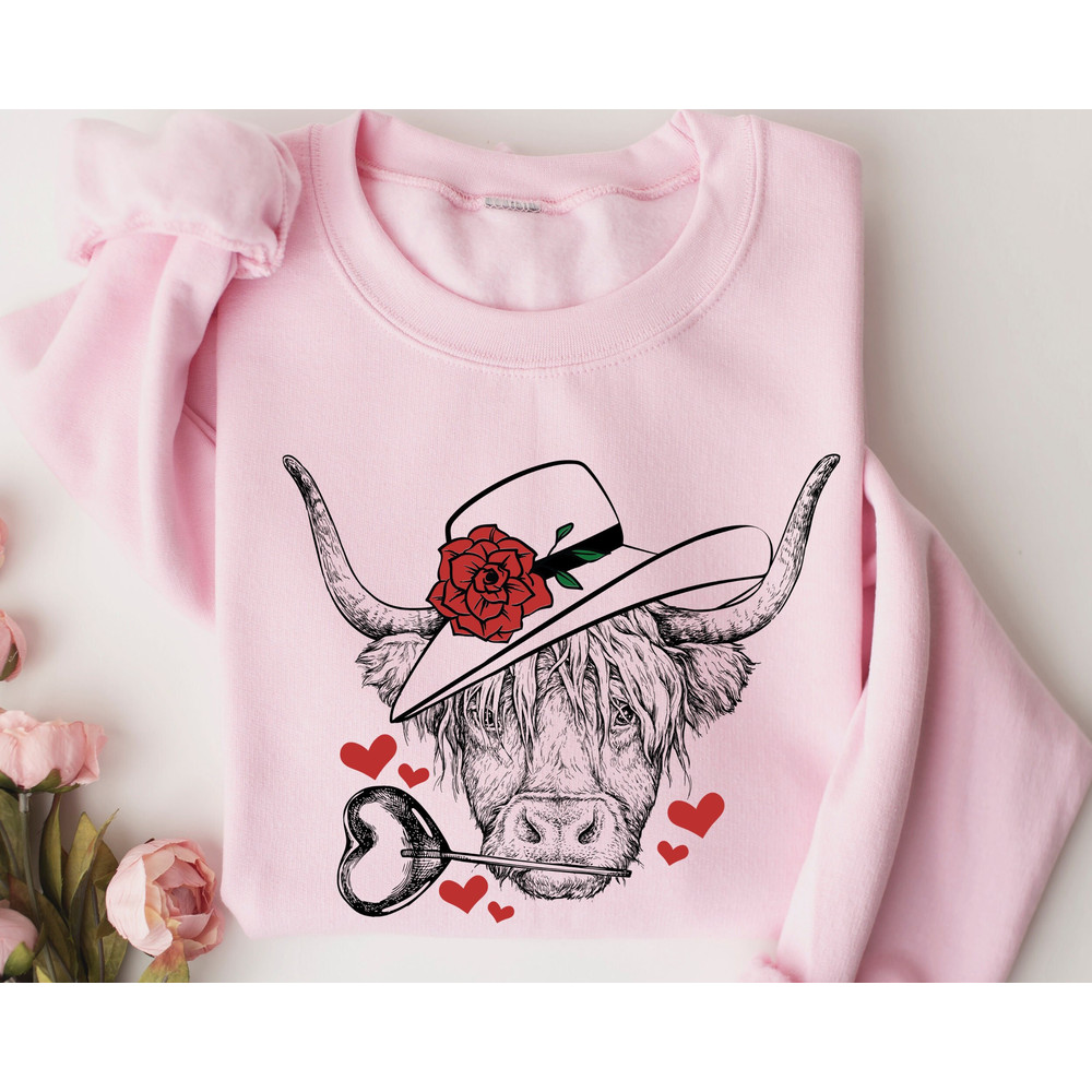 Highland Cow Valentine Sweatshirt, Valentines Day Sweatshirt, Cow Lover, XOXO Cow Sweater, Valentines Day Gift For Lover, Cute Heart Hoodie.jpg