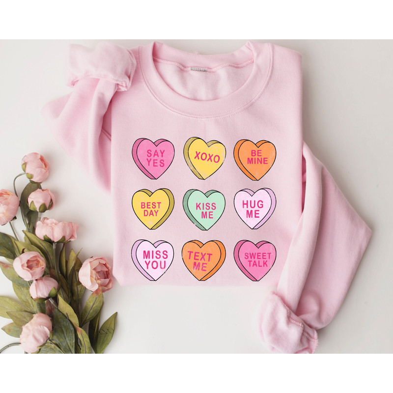 Valentines Day Sweatshirt, Conversation Hearts Sweatshirt, Valentines Day Shirts for Women, Valentines Day Gift, Cute Heart Sweatshirt.jpg