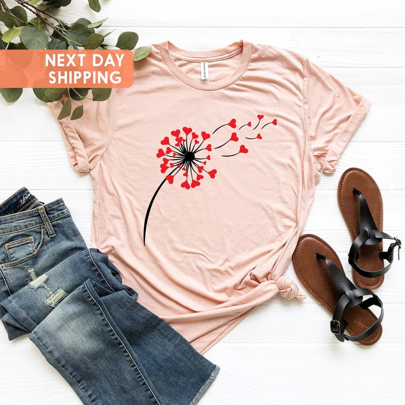 Dandelion Shirts, Couple Shirts, Valentine Flower Shirt, Gift For Girlfriend, Valentine's Shirt, Valentine's Day Shirt, Gift for Valentines.jpg