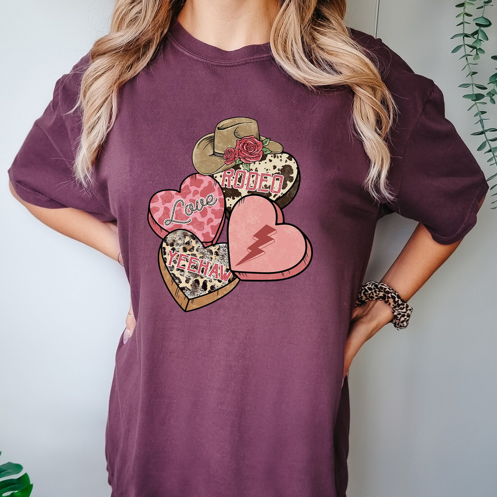 Rodeo Valentines Day Shirt, Candy Heart Valentines Shirt, Comfort Colors® Cowgirls T-shirt, Leopard Heart Shirt, Western Cowboy Shirt.jpg
