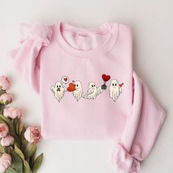 valentine sweatshirt, valentines day sweatshirt, valentines ghost sweatshirt, spooky valentine crewneck, cute ghost swea