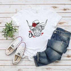 valentine highland cow shirt, western shirt, country shirt, cow t-shirt, farm life, southern shirt, rodeo shirt, boho te