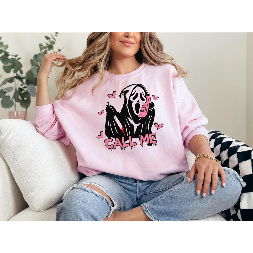 Funny Valentine Ghostface Sweater, Call Me Valentine Sweatshirt, Ghostface On The Phone Tee Shirt Gift, Halloween Sweatshirt, Ghostface Tee 1.jpg