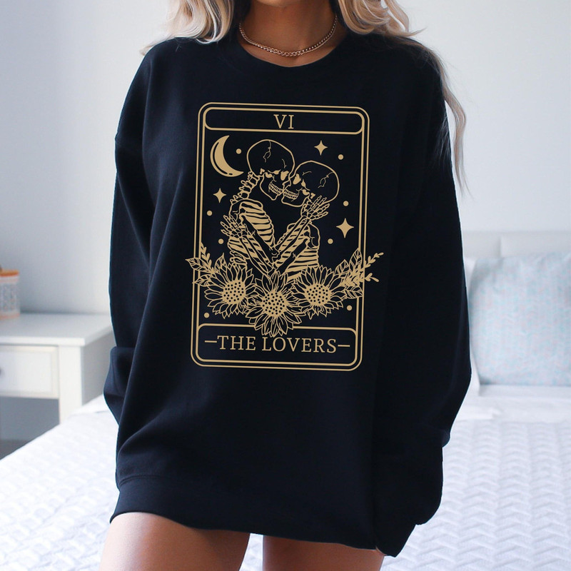 The Lovers Sweatshirt, Tarot Card Hoodie, Skeleton Lovers Mystical Tarot Card Tee Shirt Sweatshirt, Tarot Card Lovers Valentines Day Shirt 6.jpg