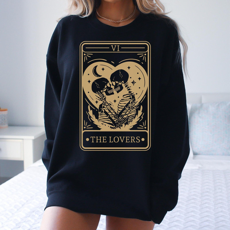 The Lovers Sweatshirt, Tarot Card Hoodie, Skeleton Lovers Mystical Tarot Card Tee Shirt Sweatshirt, Tarot Card Lovers Valentines Day Shirt 9.jpg