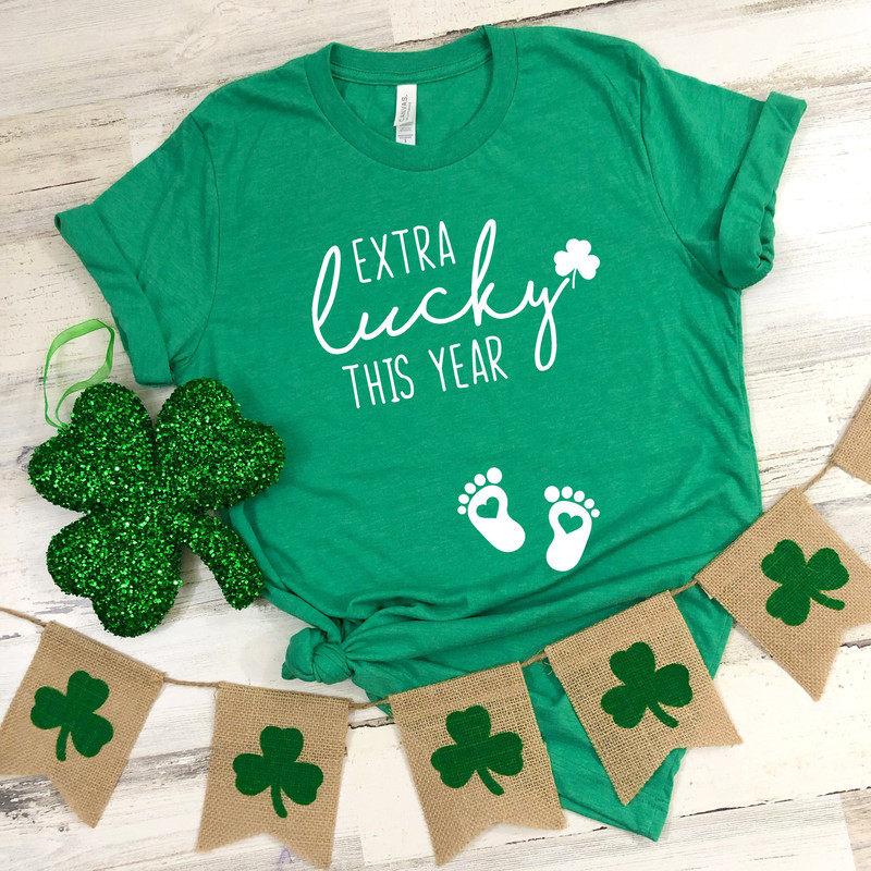 Extra lucky this year St Patrick's Day Shirt, St. Pattys day shirt, baby reveal, mom to be shirt, pregnant shirt, mom shirt, pregnancy shirt.jpg