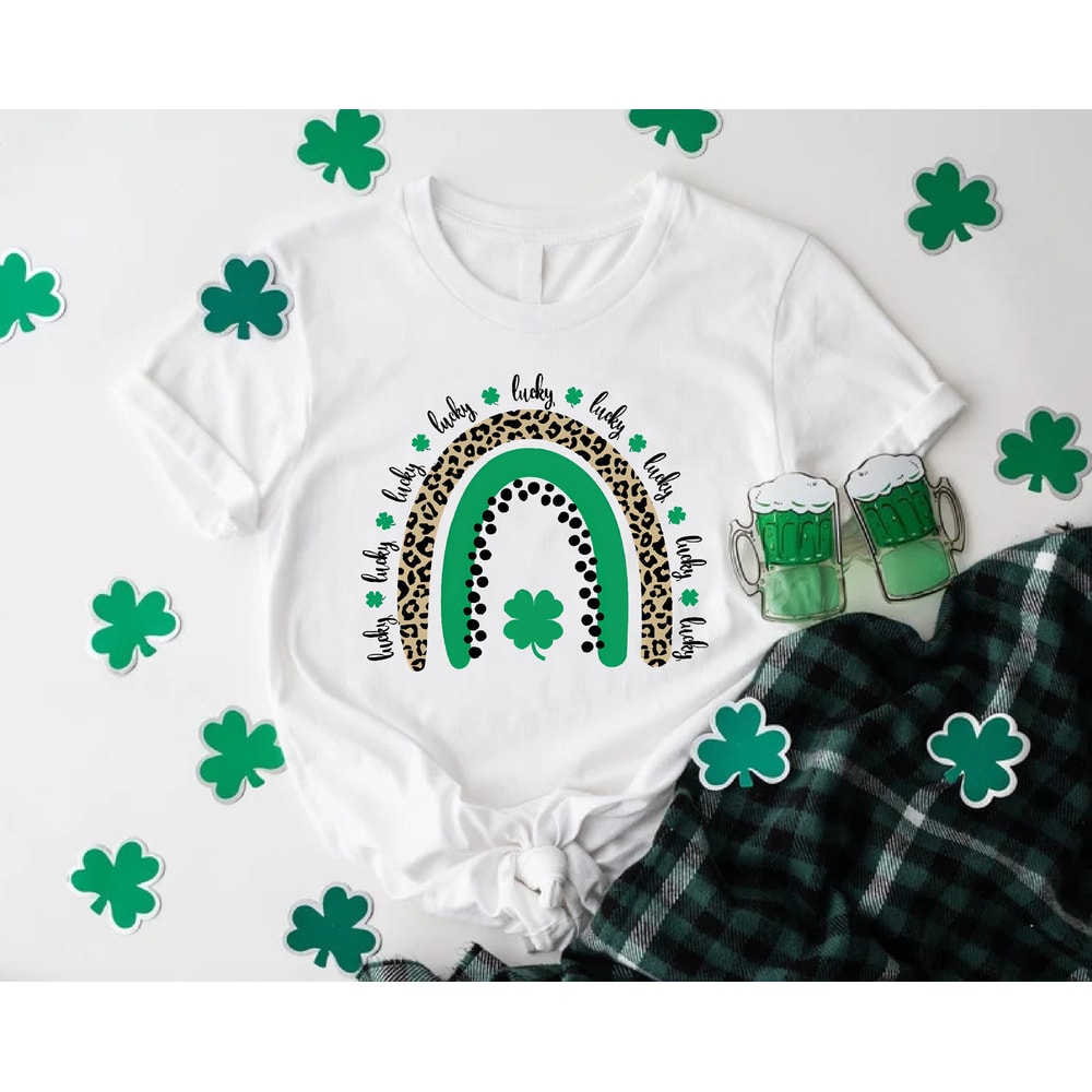 Leopard Shamrock Shirt, Womens St Patricks Day Shirt, St Paddys Shirt, Patrick Day Gift, Lucky Shirt, Irish Women Gift,Leopard Rainbow Shirt.jpg