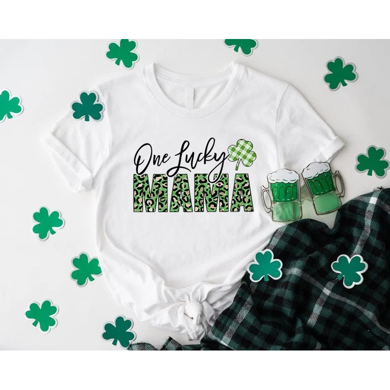 One Lucky Mama Shirt, Irish Mom Shirt, St Patricks Day Gift for Women, Lucky Mom St Patricks Day Shirt, Shamrock Shirt, Leopard Mom Shirt.jpg