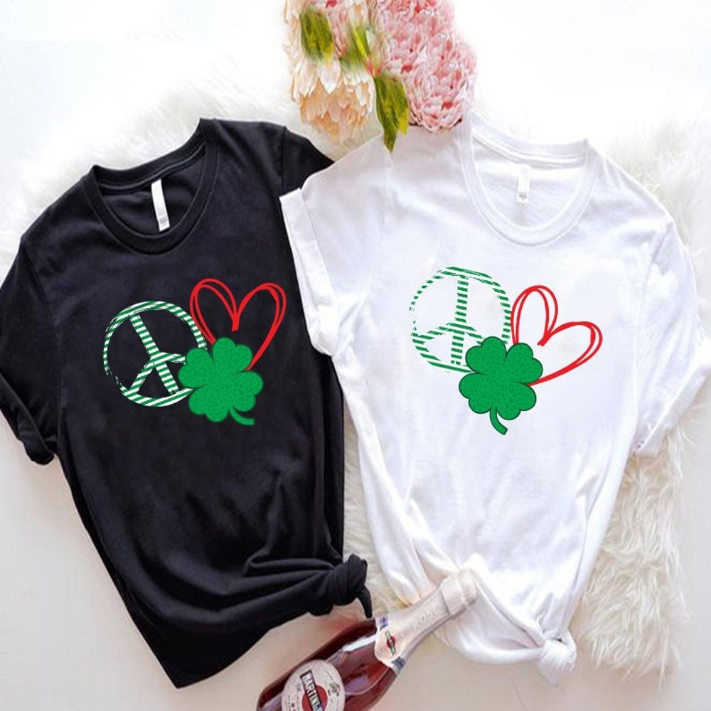 St. Patrick Peace Love Luck Shirt, Irish T-Shirt, Four Leaf Clovers Shirt, Gift For Irish Friend, Cute Irish Shirt, Lucky St Patricks Day T.jpg