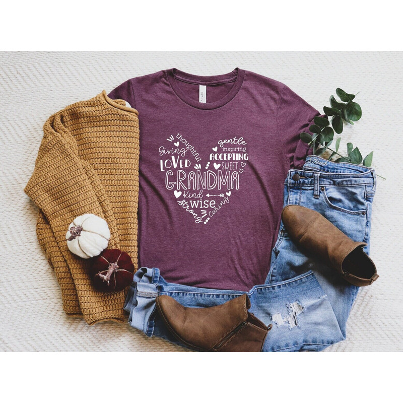 Kind Wise Strong Grandma Heart Shirt, Grandma Heart T-Shirt, Best Grandma Shirt, Love Grandma Shirt, Mother's Day Gift, Sweet Nanny Tee.jpg