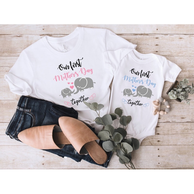 Our First Mother's Day Together Shirt, Mom Baby Elephant Matching Shirts, Elephant First Mothers Day Shirt, Mommy And Me T-Shirt, Mom Shirts.jpg