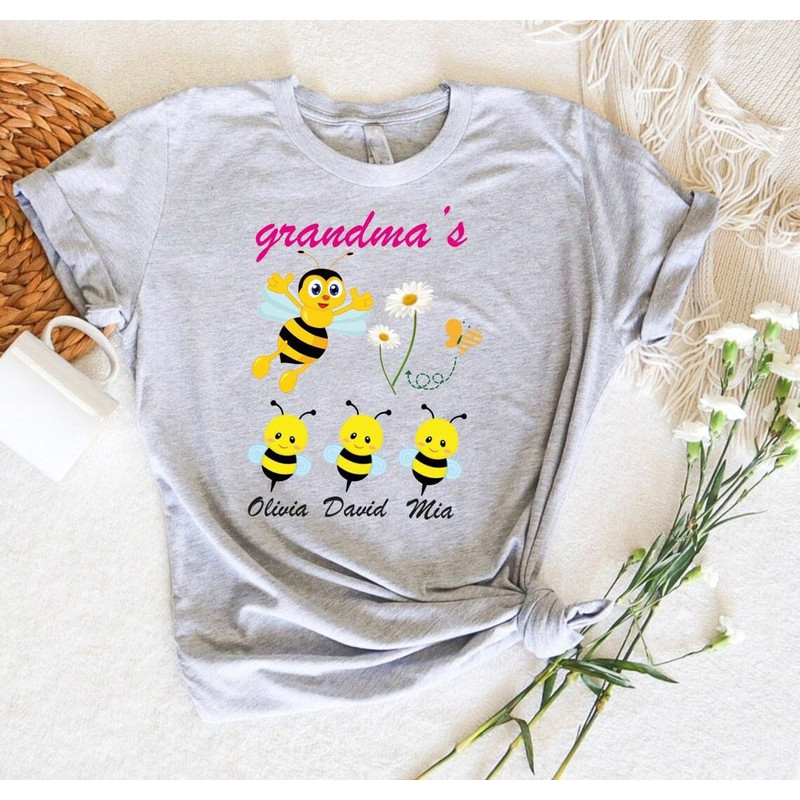 Custom Grandma's Honey Bees Shirt, Personalized Grandma Shirt, Funny Grandma Sweatshirt, Promoted To Grandma T-Shirt, Nana Gifts.jpg