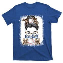 baseball mom game day messy bun leopard mothers day gift t-shirt
