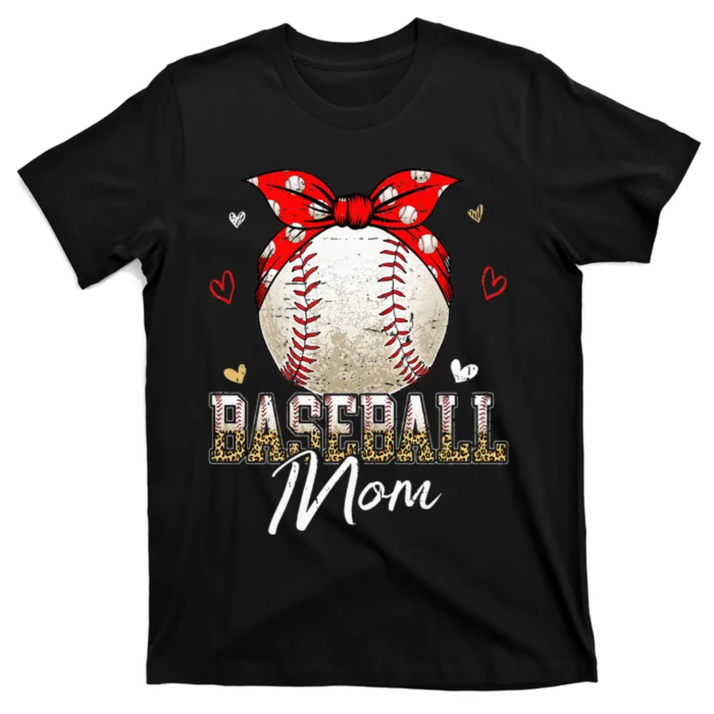 TeeShirtPalace Baseball Mom Leopard Messy Bun Game Day Mothers Day T-Shirt.jpg