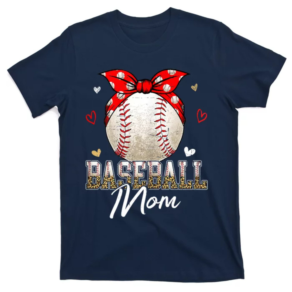 TeeShirtPalace Women Baseball Mom Leopard Messy Bun Game Day Mothers Day T-Shirt.jpg