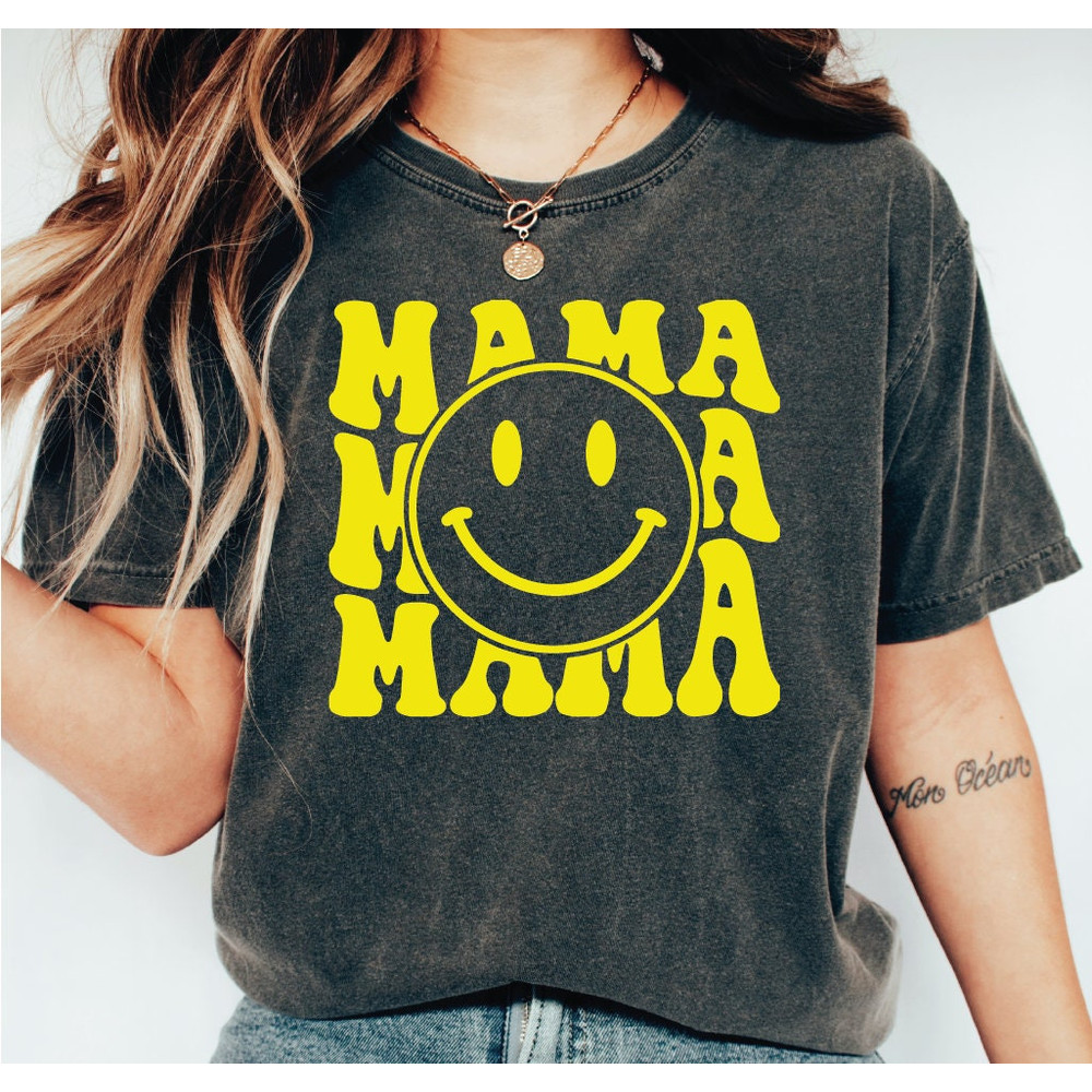 Mama Smile Face Shirt, Hot Yellow Happy Mama Shirt, Funny Mom Shirt, Mothers Day Gift Ideas, LS337.jpg