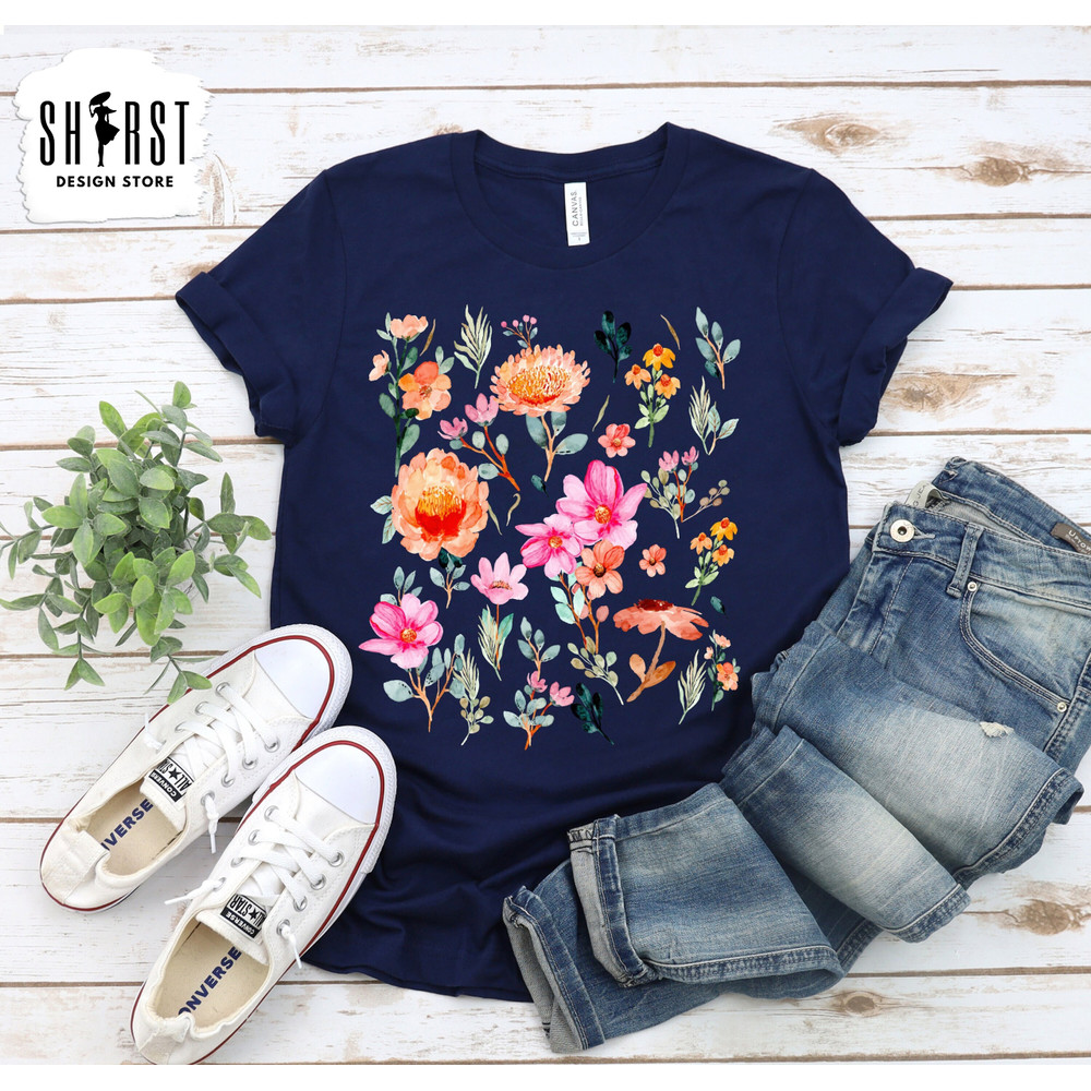 Flower T-Shirts, Flower Ornaments, Spring Shirt, Womens Shirt, Shirt for Mom, Nice Flowers Tee, Flower Design, Vintage Designed Tee.jpg