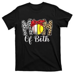 messy bun mom of both baseball softball mom mothers day t-shirt