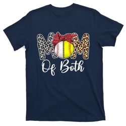 mom of both messy bun baseball softball mama mothers day t-shirt