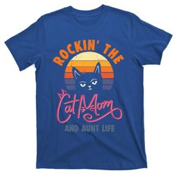 vintage rockin the cat mom and aunt life mothers day gift t-shirt
