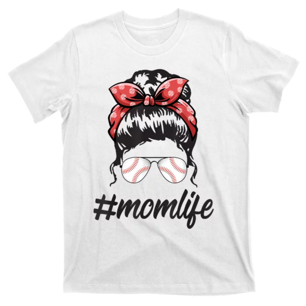 TeeShirtPalace Womens Mom Life Softball Baseball Mothers Day Messy Bun T-Shirt.jpg