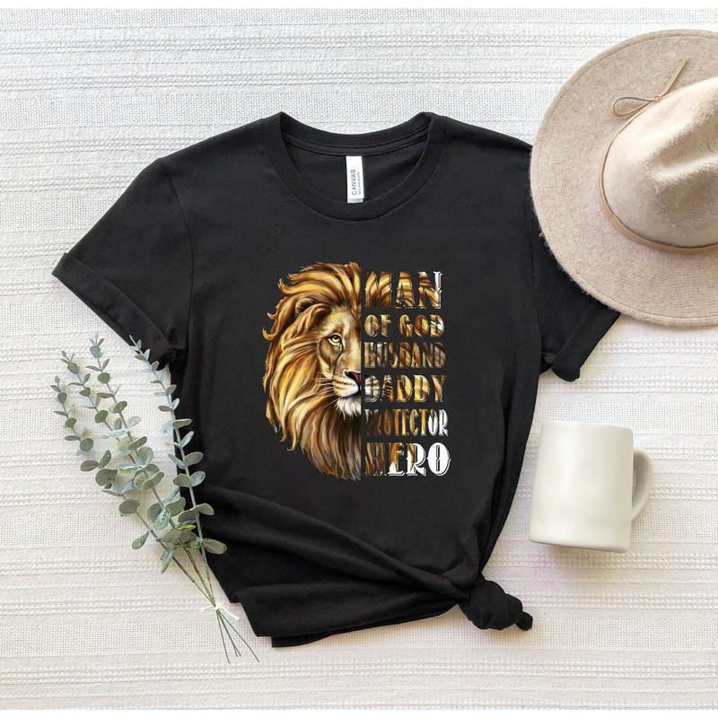 Man Of God Husband Daddy Protector Hero Shirt, Man Of God Daddy T-Shirt, Man Of God Dad Tee, Lion Husband Gifts, Fathers Day Shirt Gifts.jpg