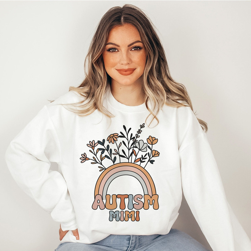 Autism Shirt for Grandma, Autism Sweatshirt, Autism Mimi Shirt, Autism Teacher,Autism Support,Autism Gift, Boho Flower Rainbow Sweatshirt.jpg